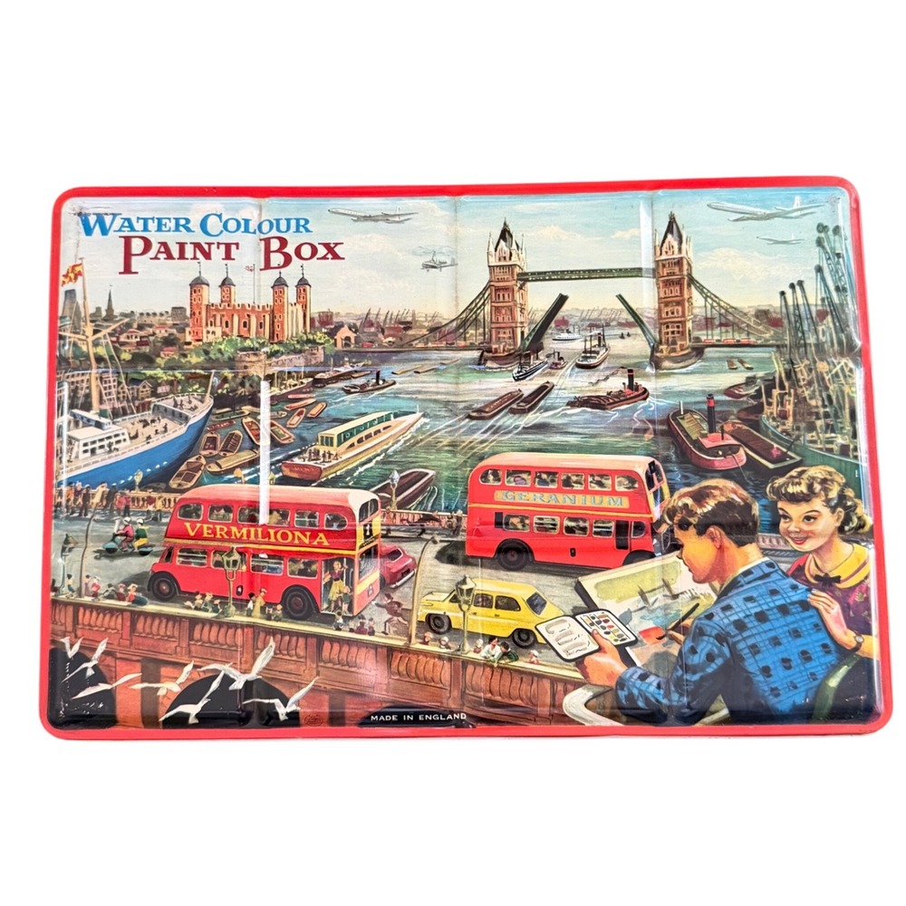 Vintage Page of London Water Colour Paint Box Tin Tower Bridge 13x9 Made England